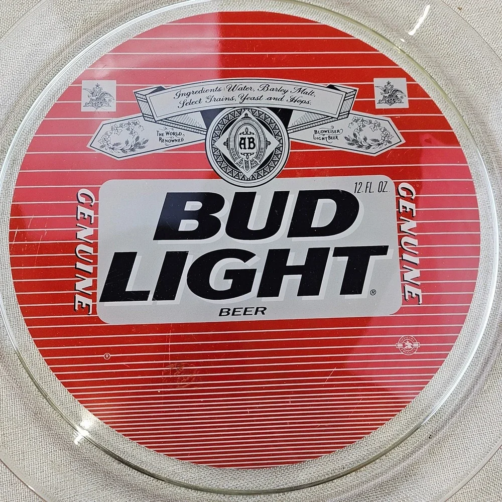 Bud Light Beer‎ Genuine Glass Tray Advertising Collectible Round 13 inch